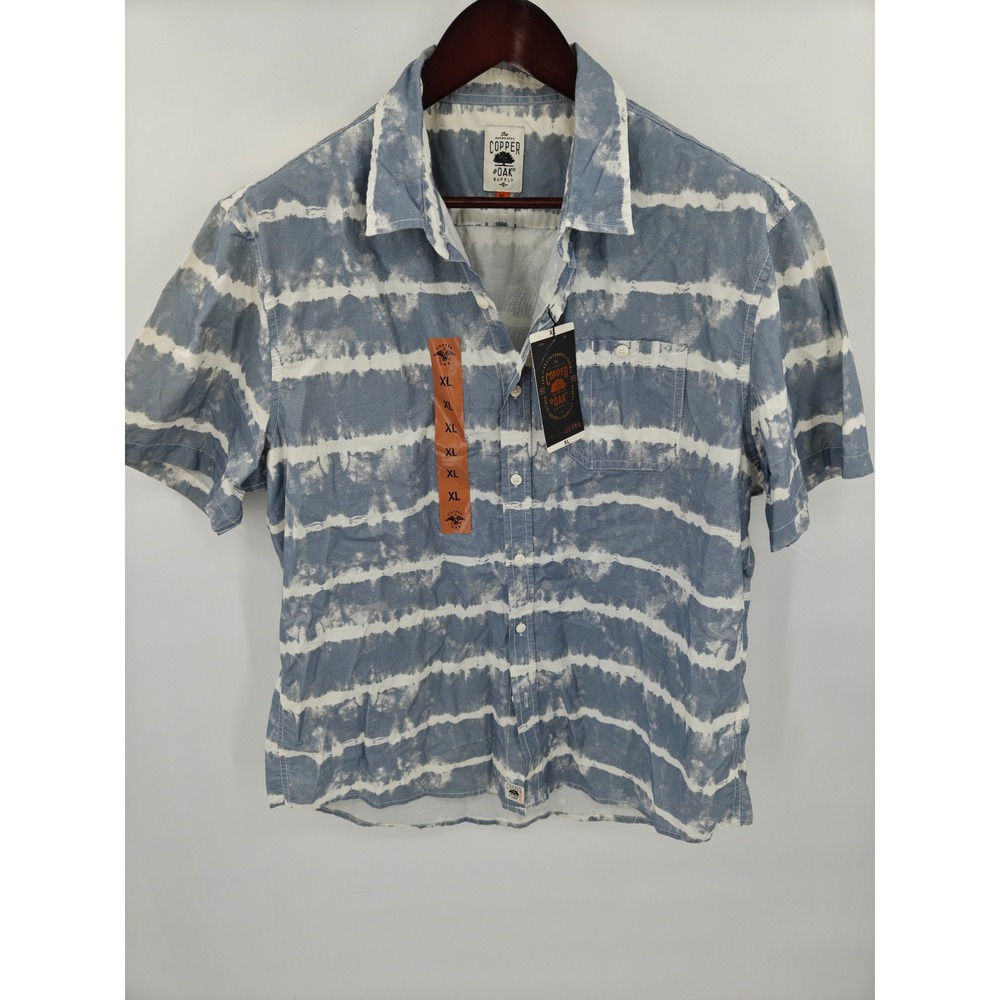 Copper and Oak Supply Blue White Tie Dye Striped Cotton Button Down Shirt XL